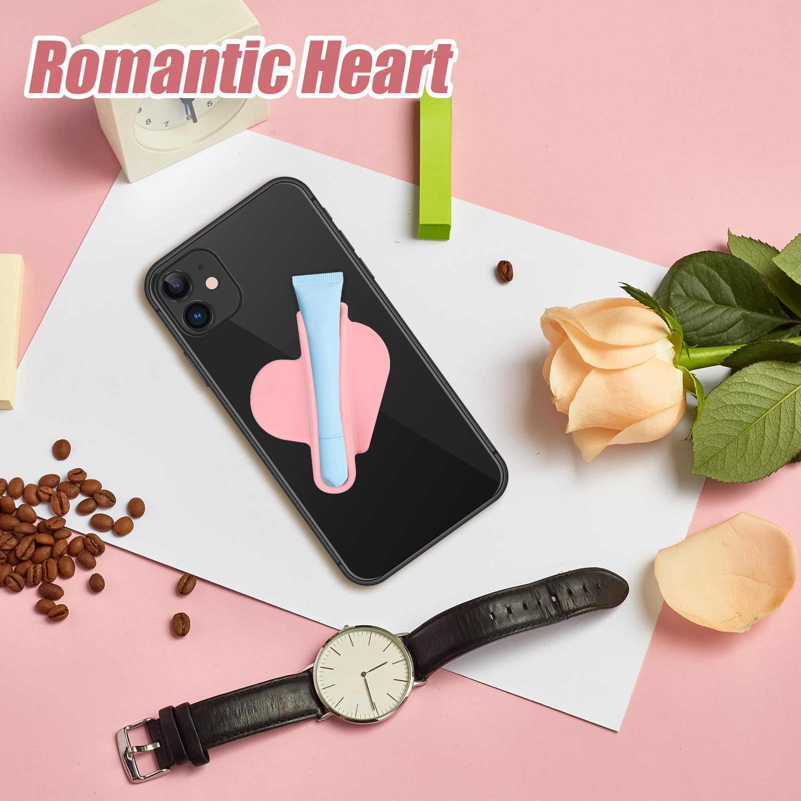Heart-Shaped Silicone Lip Gloss Phone Case Holder - Non-Slip Adhesive Grip for iPhone & Android - Perfect for Makeup Touch-Ups On-The-Go, Gym, Travel & Daily Use