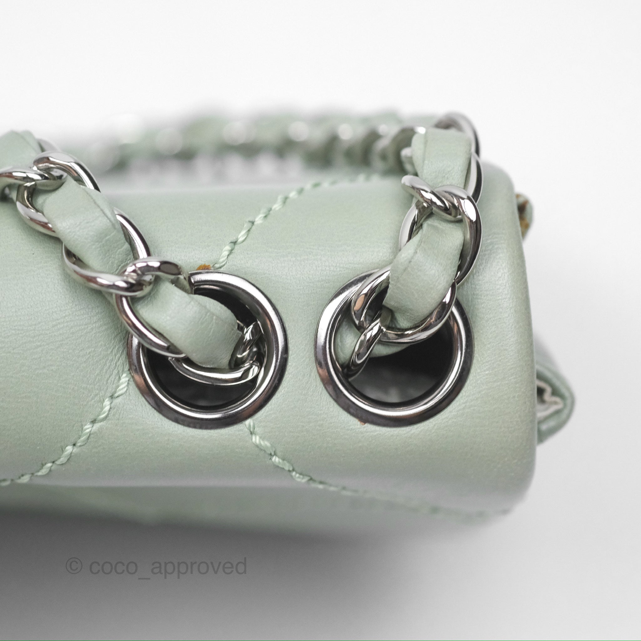 Chanel CC East West Flap Bag Genuine Lambskin Leather Mint Green with Silver Hardware - Luxury Crossbody Purse for Women, Perfect for Date Night & Special Occasions