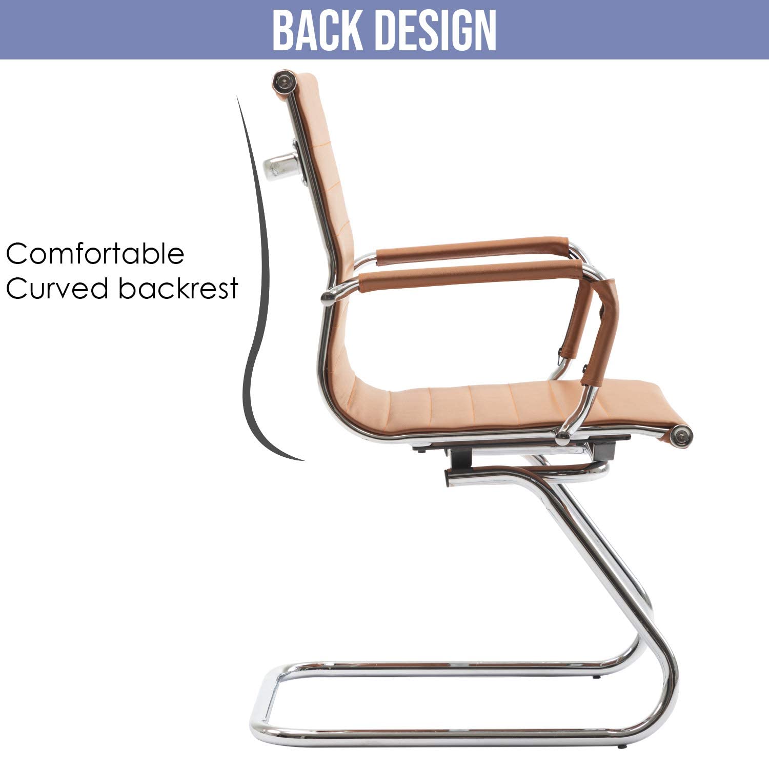 Premium Leather Office Guest Chairs Set of 6 - Modern Reception Waiting Room Chairs with Arms, Sled Base Desk Chairs for Conference Room & Lobby - Cognac Brown - Perfect for Corporate Offices, Hotels, and Professional Waiting Areas