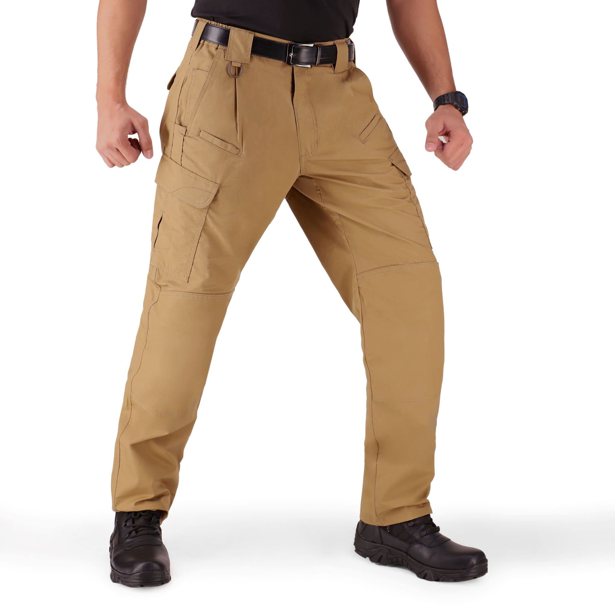 WHITEDUCK Men's Tactical Cargo Pants - Ripstop Stretch Water Resistant Work Pants with 13 Pockets for Military, Hiking & Outdoor Activities - Durable Tactical Pants for Camping, Hunting & Construction Work