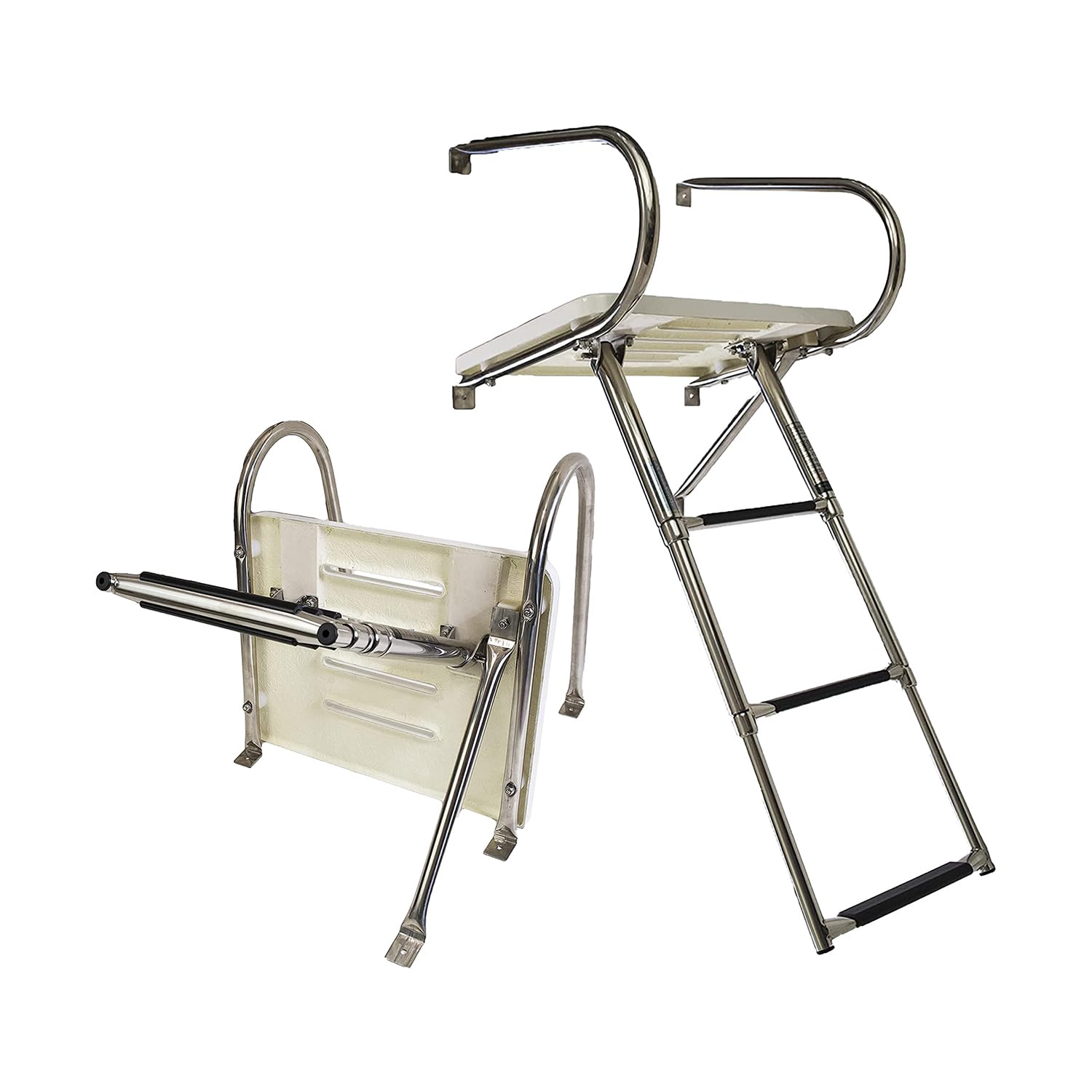 **MARINE CITY 304 Stainless Steel 3-Step Telescoping Boat Ladder for Inboard/Outboard Swim Platforms – Electro-Polished Rails with Anti-Slip Steps – Ideal for Boats, Ships & Marine Use**    *(Perfect for Easy Boarding, Water Sports & Safe Swimming Access on Boats & Yachts)*