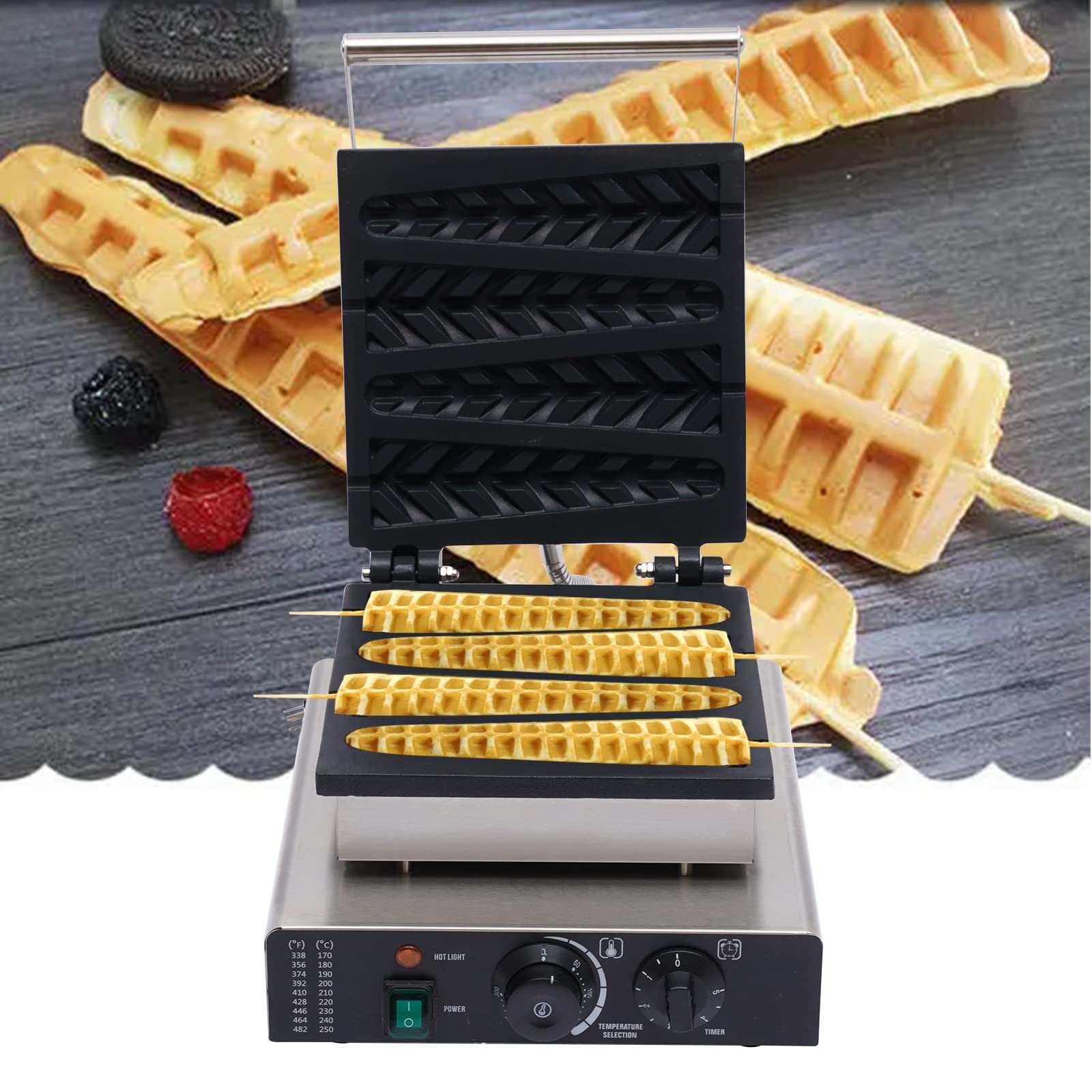 DNYSYSJ 1750W Commercial Electric Waffle Maker - 4 Slice Stainless Steel Nonstick Belgian Waffle Iron with Stick Feature (New Waffle Shapes) - Perfect for Restaurants, Cafes, and Breakfast Catering Businesses