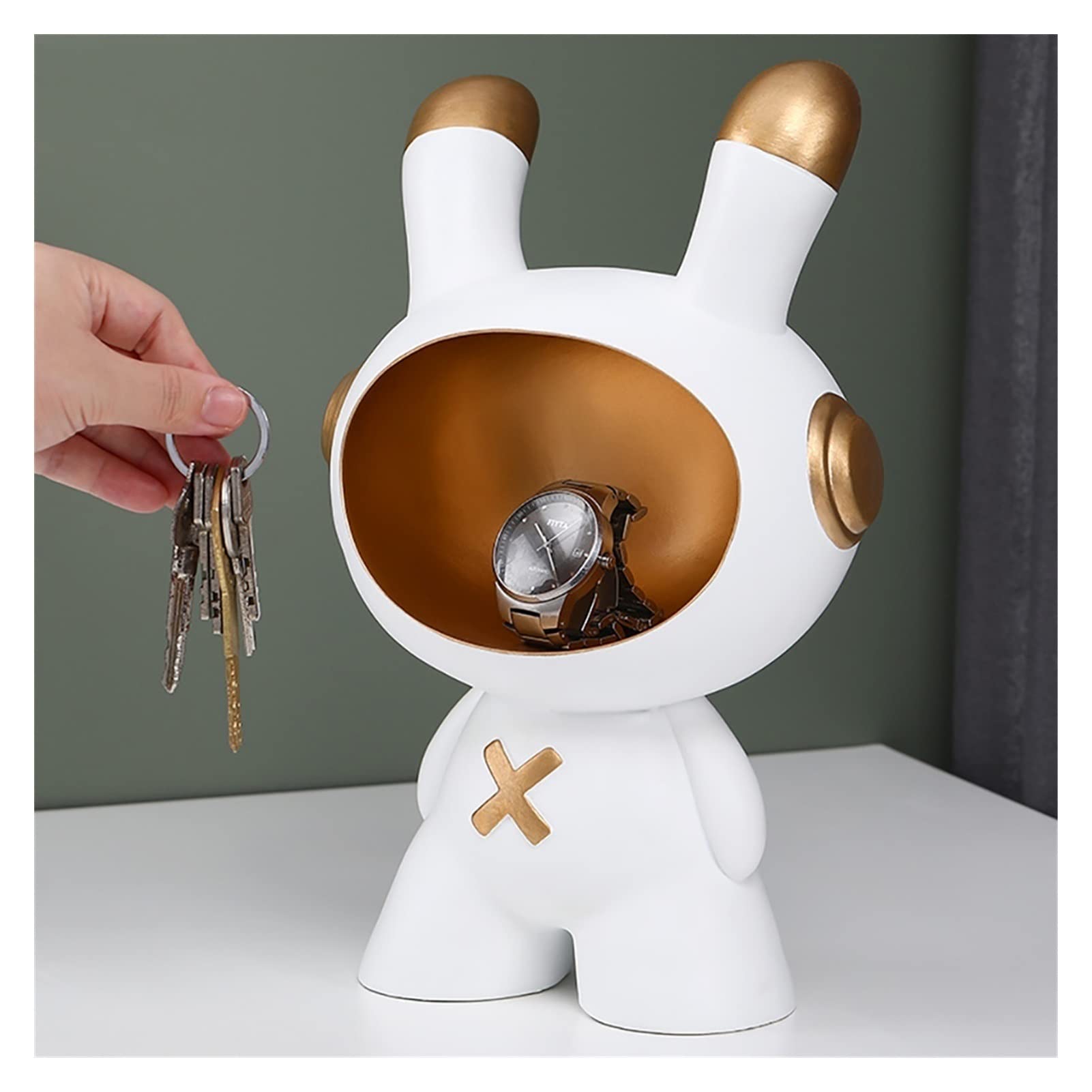 LEIYAN White Resin Decorative Key Holder Bowl - Animal Shaped Entryway Organizer for Keys, Phone, Wallet, Coins & Jewelry | Stylish Home Decor for Living Room, Bedroom & Office Desk