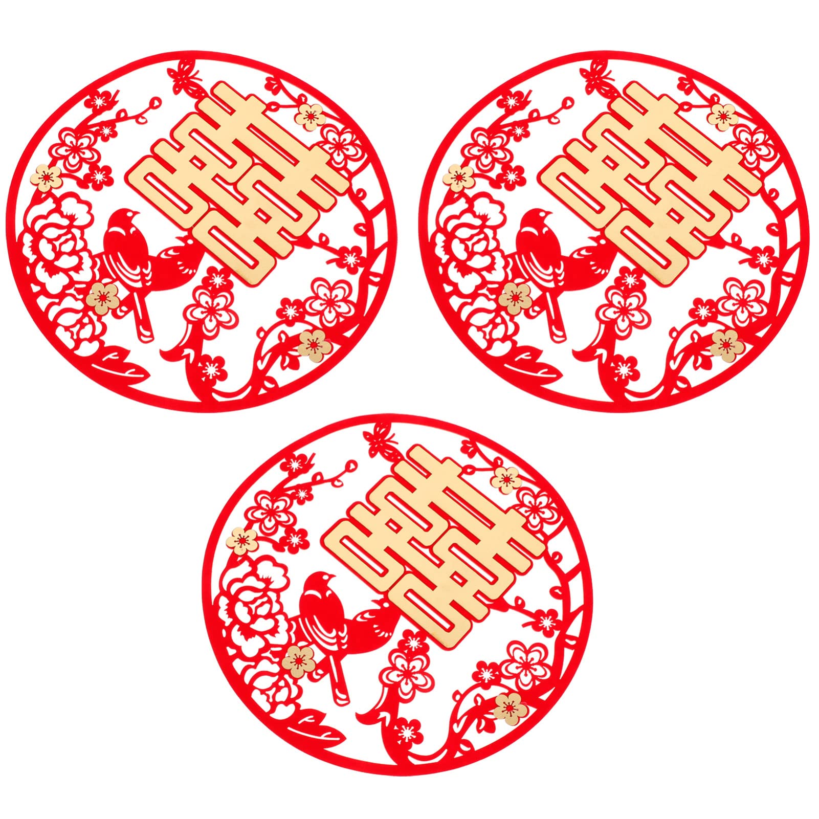 Jojofuny Chinese Wedding Stickers - 3pcs Traditional Red Wedding Decorations for Windows, Fruit Plates & New Home Arrangement | Perfect for Asian Weddings, Housewarming & Cultural Celebrations