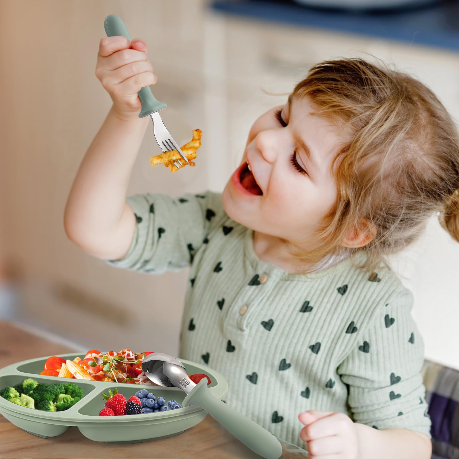 **2 Pack Baby Feeding Set - BPA Free Silicone Plates with Suction & Toddler Utensils (Spoons & Forks) | Essential Baby Led Weaning Supplies for Infants & Kids | Perfect for Home, Travel & Daycare Use**