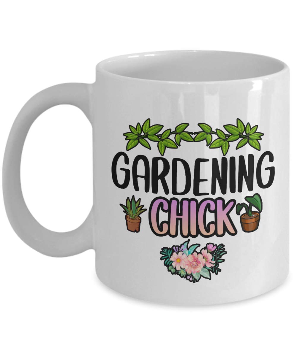 11 oz & 15 oz Funny Gardening Chick Coffee Mug - Novelty Gift for Garden Lovers - Perfect for Home, Office & Outdoor Use
