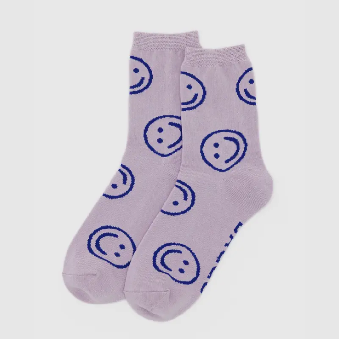 BAGGU Dusty Pink Happy Crew Socks - Soft Comfortable Cotton Socks for Women & Men - Perfect for Everyday Wear, Gifts & Casual Outfits