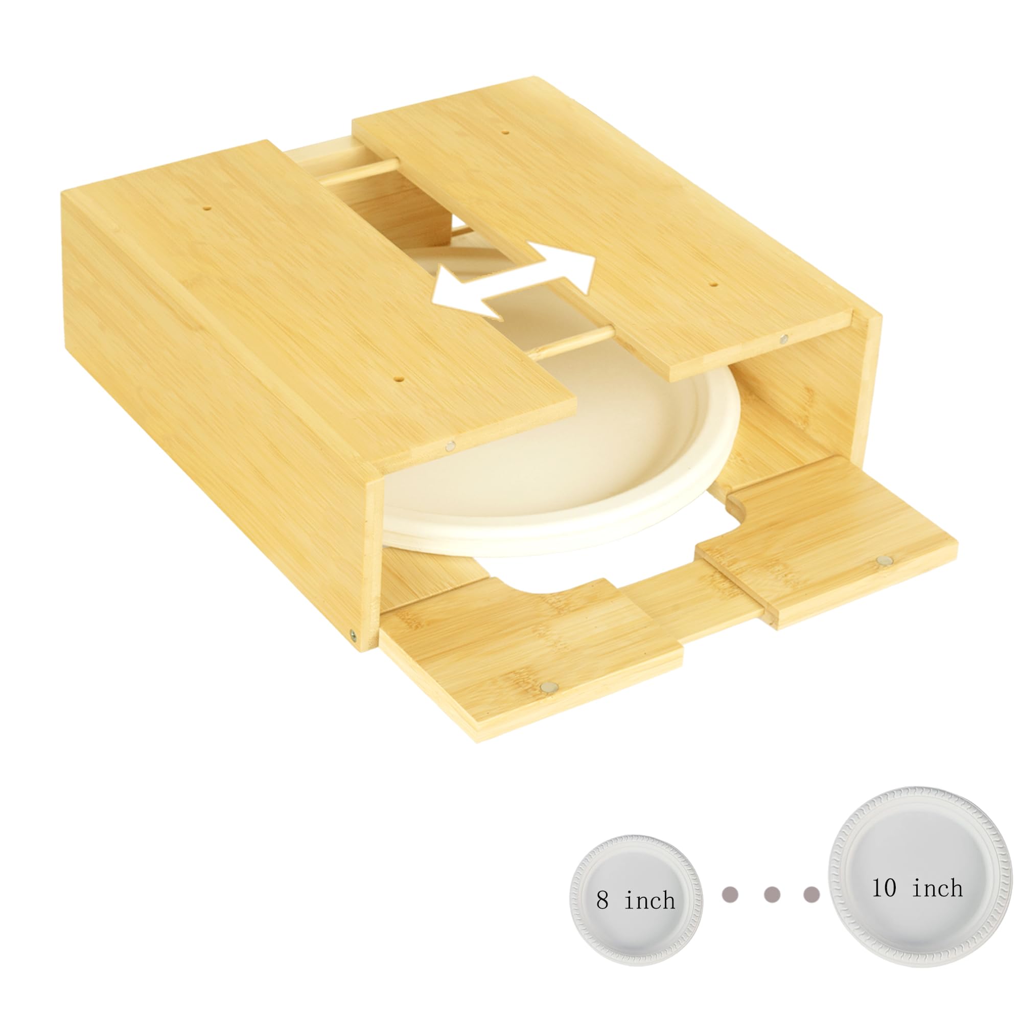 MinBoo 8-10 Inch Adjustable Paper Plate Dispenser - Upgraded Bamboo Under Cabinet Plate Holder for Kitchen Organization | Perfect for Round Plates, Dinner Parties, Picnics & Camping