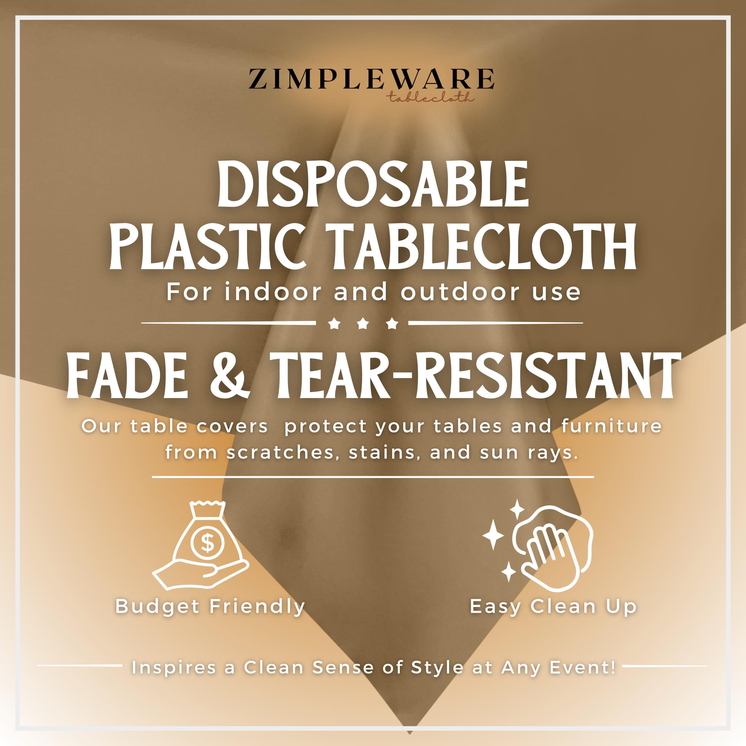 Premium Gold Disposable Plastic Tablecloth (6 Pack) - 54 x 108 Inch Rectangle Table Cover for Parties, Events & Dining - Fits 6ft to 8ft Tables - Waterproof & Easy Clean - Ideal for Birthday Celebrations, Weddings & Holiday Gatherings