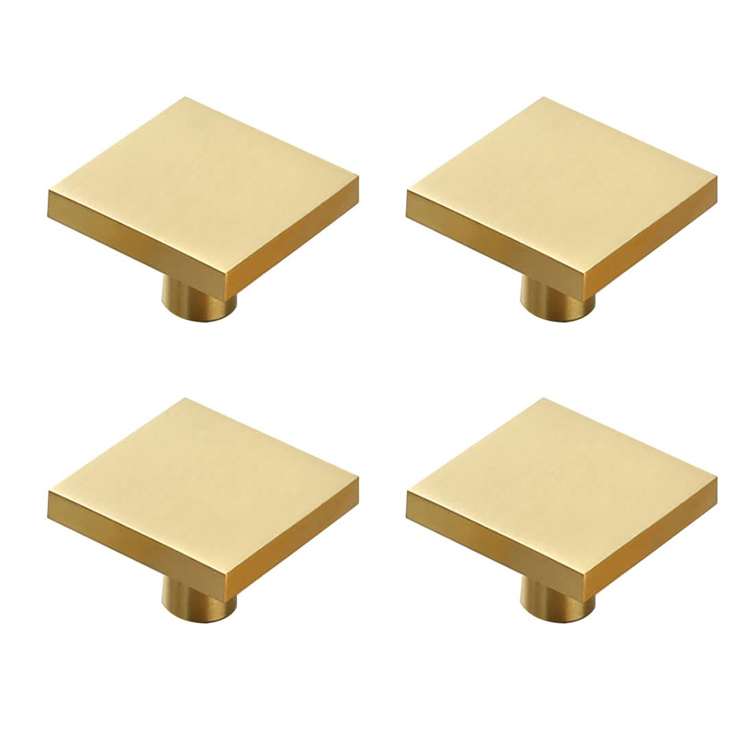 Square Cabinet Handles & Drawer Pulls - Solid Brushed Brass Kitchen Cupboard Knobs - Gold Dresser Handles for Bathroom & Furniture (Perfect for Modern Kitchen Renovation & Bathroom Upgrade)