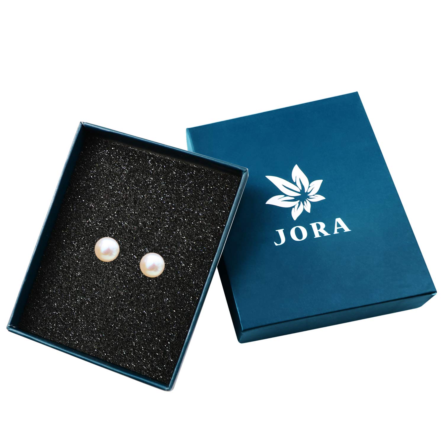 JORA Sterling Silver White Button Freshwater Cultured Pearl Stud Earrings for Women - Elegant Gift for Birthday, Anniversary & Special Occasions
