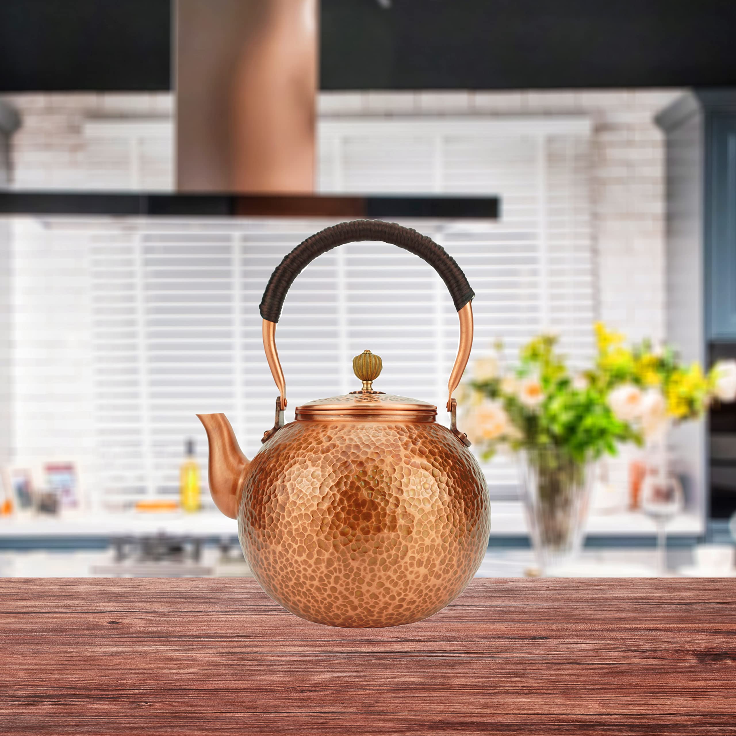 Handmade Solid Copper Tea Pot - 1400ml Hammered Stovetop Kettle for Gas & Induction - Pure Copper Teapot for Tea Lovers & Home Brewing - Perfect for Chai, Herbal Tea & Traditional Tea Ceremonies