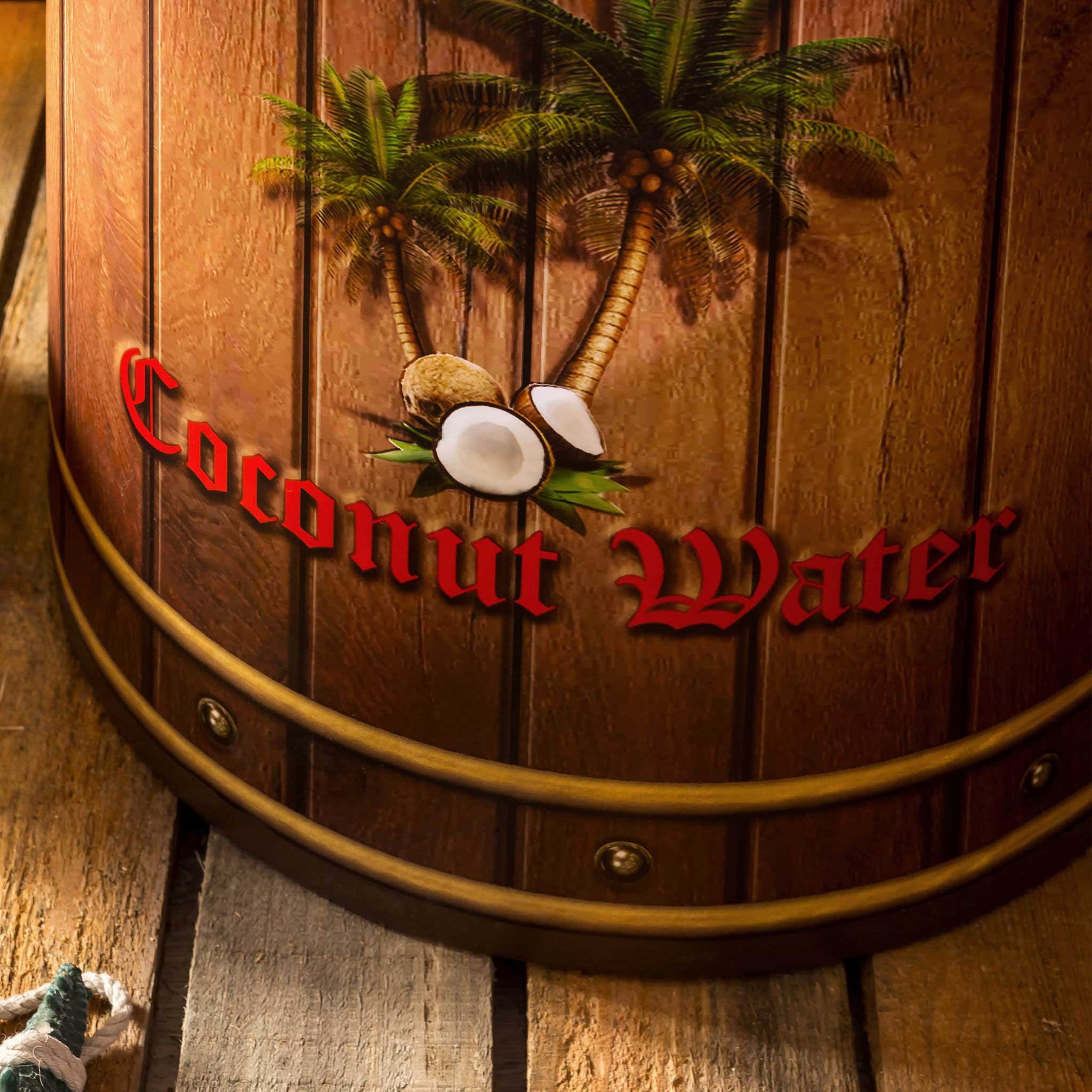 Pirate Themed Coconut Nightstand and Toy Storage Box - Brown Wooden Kids Furniture for Bedroom & Playroom Organization