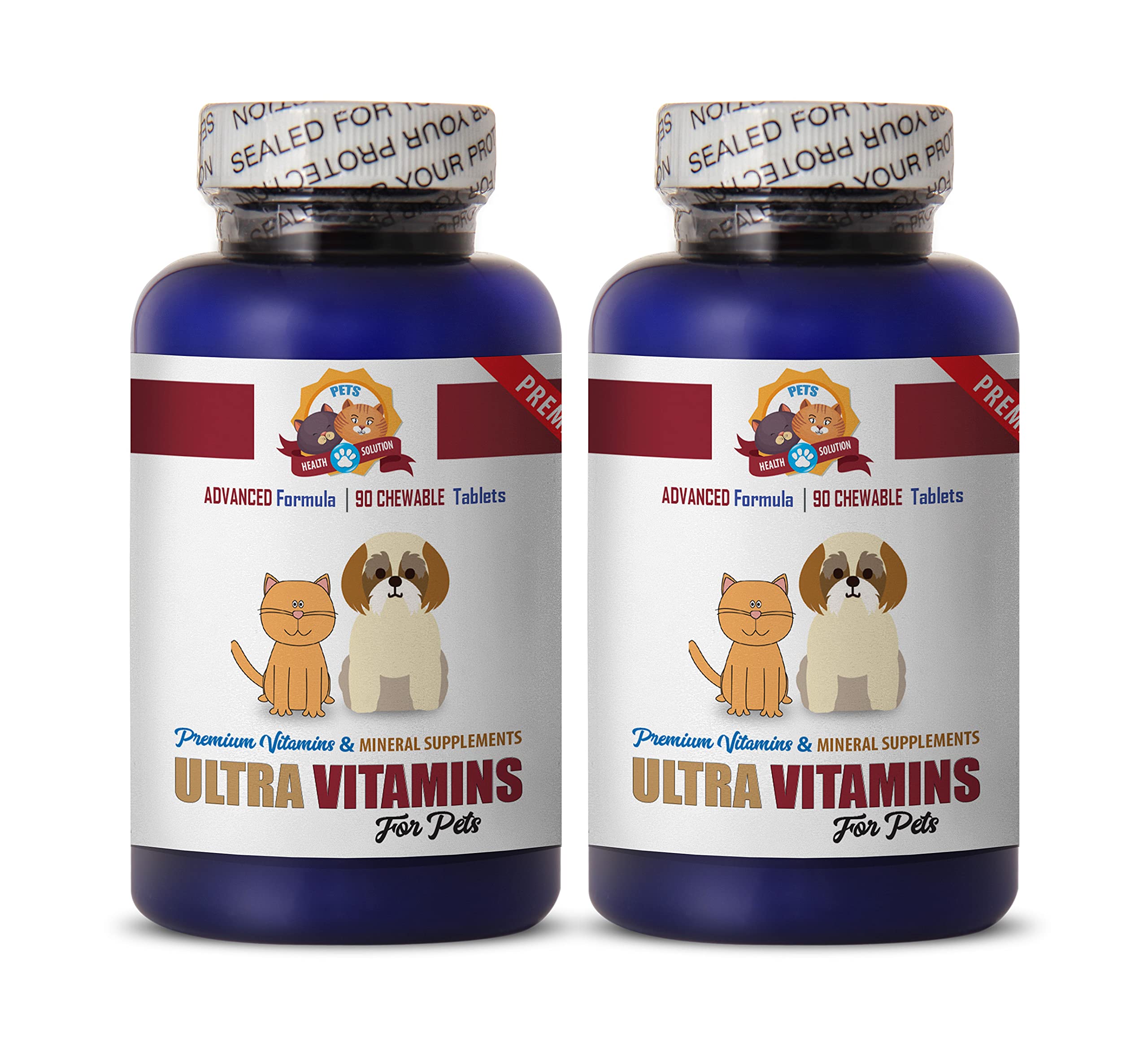 Premium Cat & Dog Vitamins Chews - Essential Mineral & Vitamin B Supplement for Pets - 180 Tasty Treats (2 Bottles) - Supports Immune Health & Energy for Active Dogs & Cats
