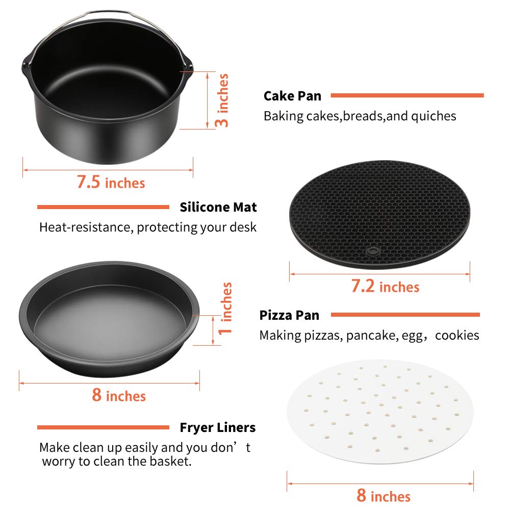 11-Piece Air Fryer Accessories Set Compatible with Philips Ultrean Ninja Vremi - Includes Cake Barrel & Pizza Pan - Fits 3.7QT to 5.8QT Air Fryers - Perfect for Baking, Roasting & Healthy Cooking at Home