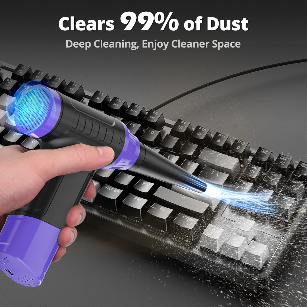 Electric Air Blower 150,000 RPM - Compressed Air Duster for Keyboard, PC, Car & Electronics Cleaning | Portable Dust Blower Spray Kit | Perfect for Home Office, Workshop & Computer Maintenance (Purple)