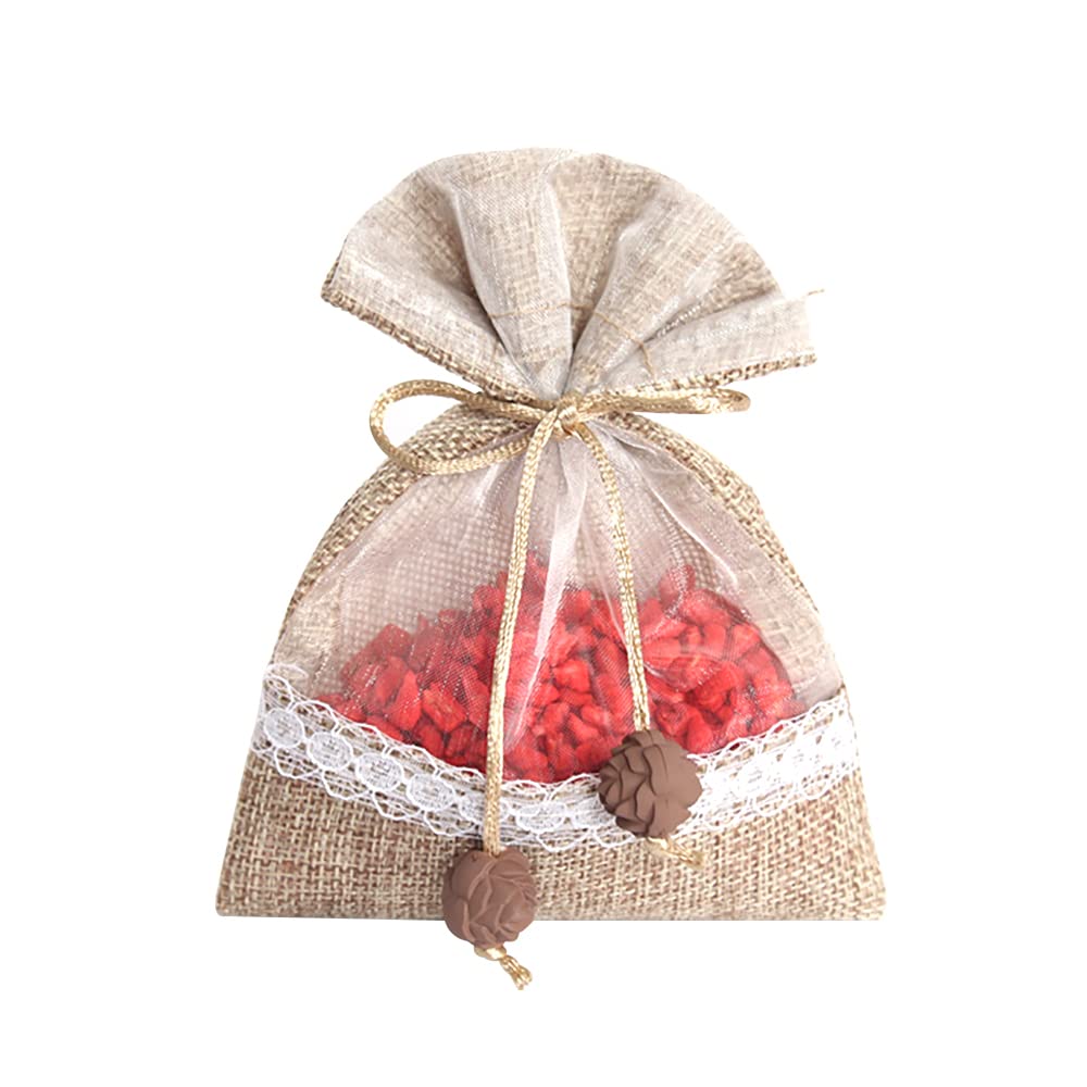 13x18cm Burlap Drawstring Gift Bags with Sheer Organza - 50PCS Eco-Friendly Jute Sacks for Wedding Favors, Party Decorations, Birthday Gifts & DIY Crafts - Perfect for Rustic Weddings, Baby Showers and Holiday Packaging