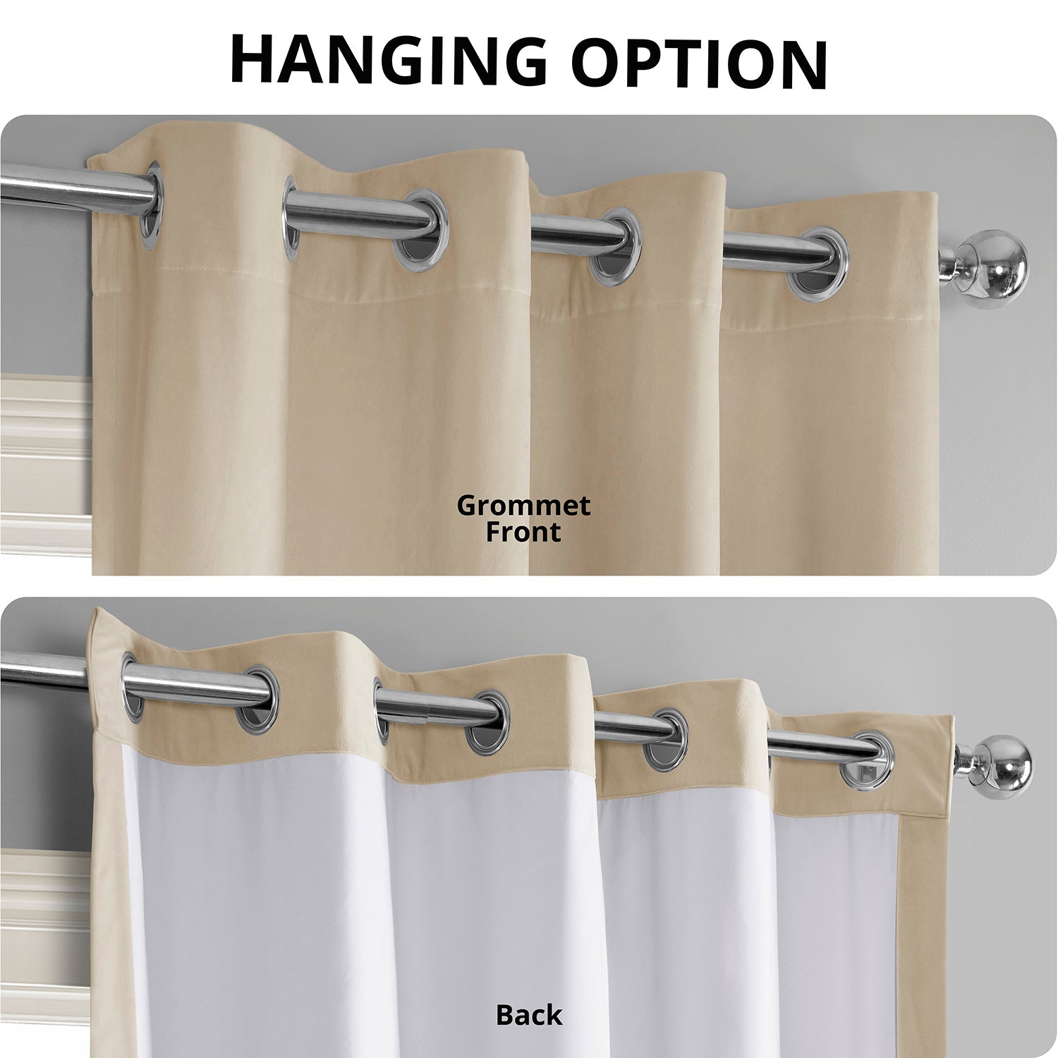 Alabaster Beige Blackout Curtains with Grommet Top - Thermal Insulated Velvet Drapes for Bedroom & Living Room - Noise Reducing Window Treatments for Home Decor