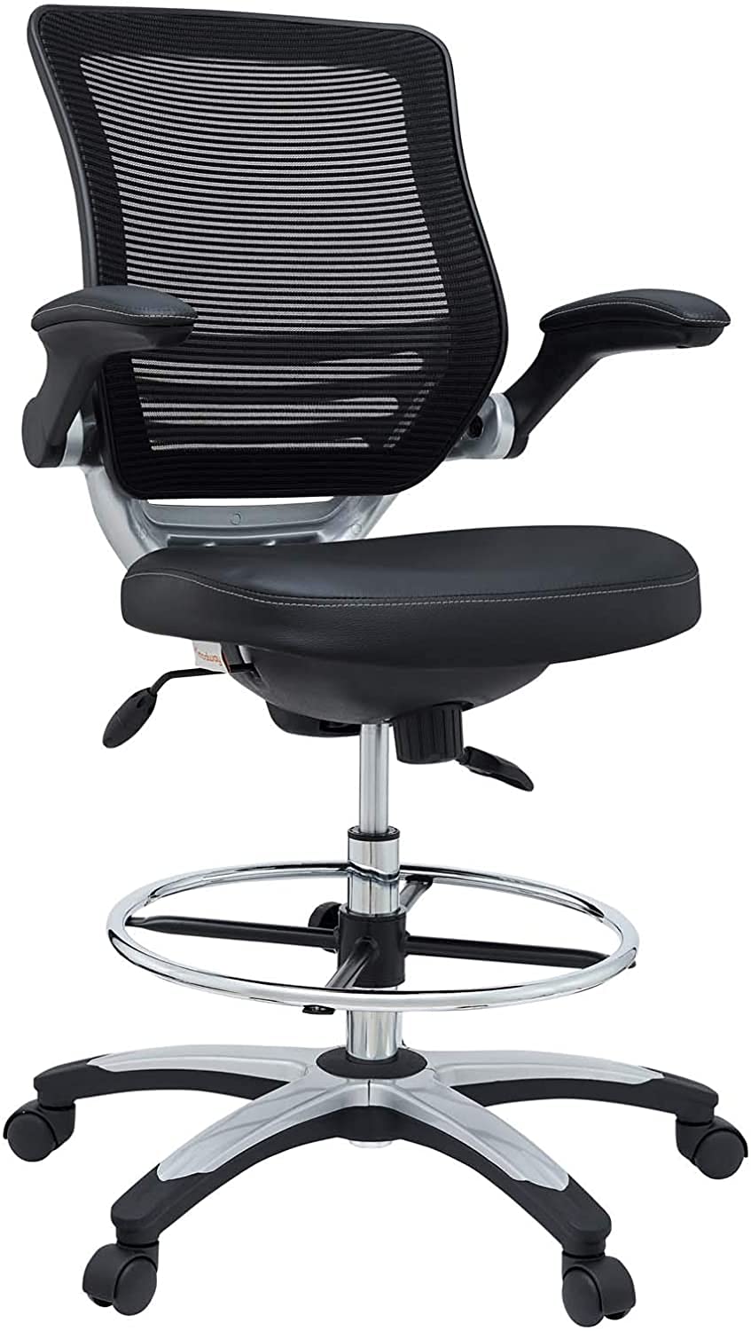 Modway Edge Drafting Chair - Adjustable Height Office Chair with Flip-Up Arms for Reception Desk, Drafting Table & Home Office - Ergonomic Black Task Chair for Professionals & Students