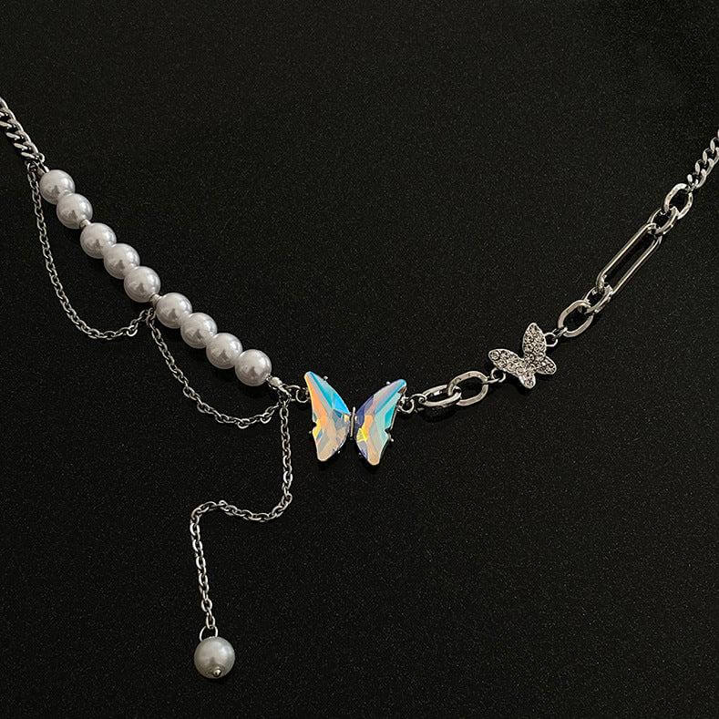 Chunky Pearl Bead Butterfly Half Chain Tassel Necklace for Women | Elegant Boho Jewelry Gift | Perfect for Parties, Weddings & Date Nights | HN2348