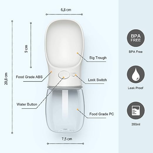 BITTZOOT Leak Proof Dog Water Bottle - 350ml Portable Pet Feeder for Walking, Hiking & Travel