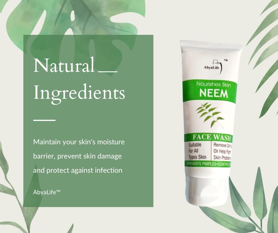 AbyaLife Neem Face Wash for Men & Women - 100ml Natural Acne & Pimple Control Cleanser | Gentle Daily Skincare for Oily & Problem Skin