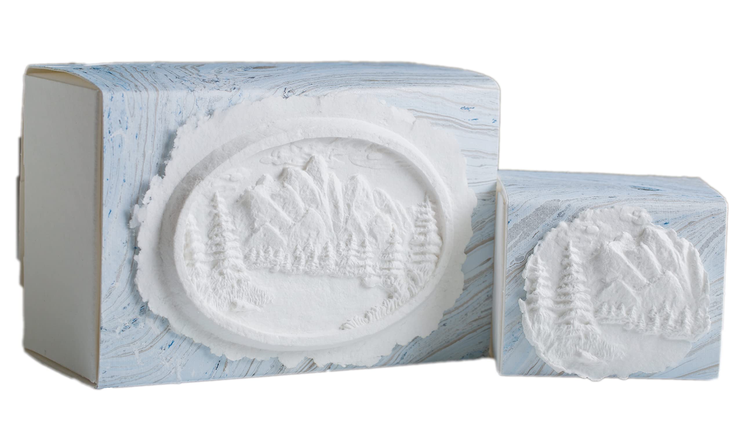 **Biodegradable Water Burial Urn for Human Ashes - Eco-Friendly Scattering Urn Box (Mountains on Blue/Metallic Silver, Large 300 Cubic Inches) | Perfect for Ocean, Lake, or River Memorial Ceremonies**