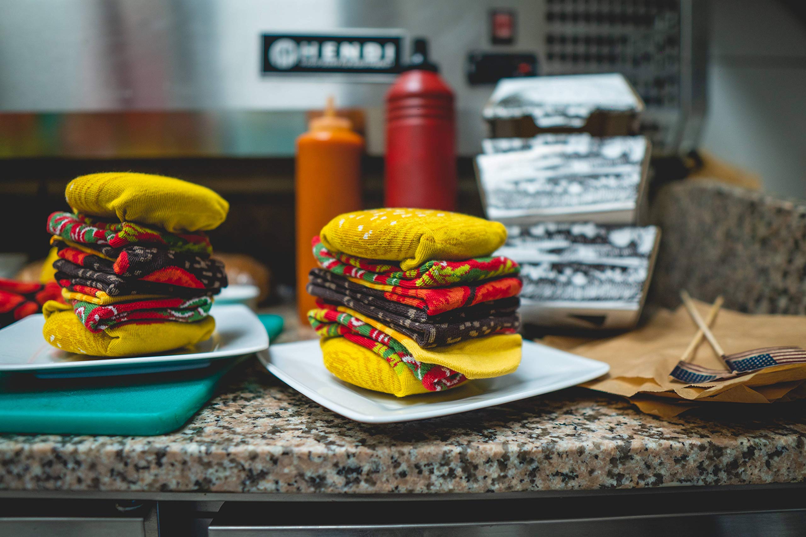 Funny Burger Socks for Men & Women - Colorful Rainbow Novelty Socks (2 Pairs) - Perfect for Costume Parties, Gag Gifts & Casual Wear