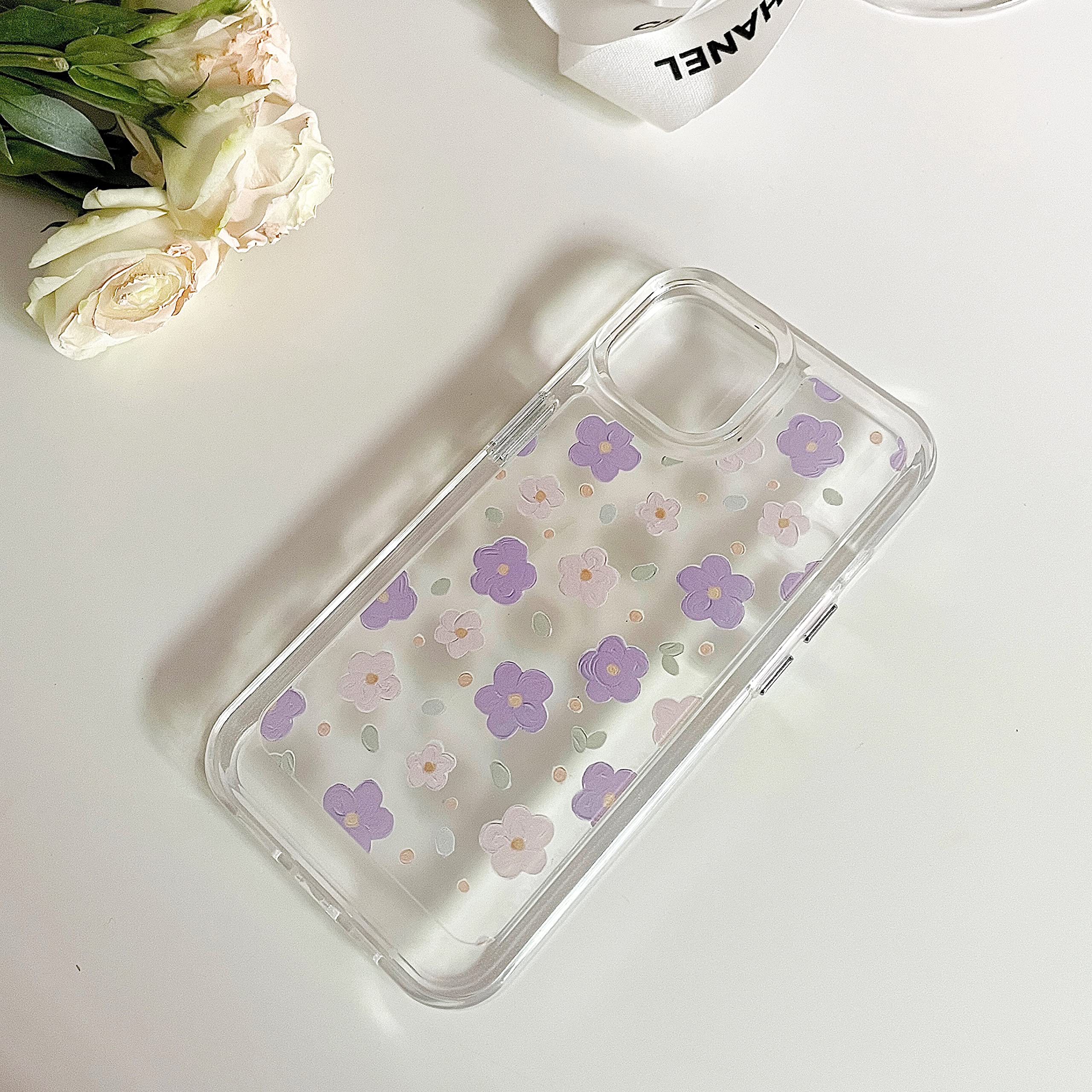 Clear Floral Frosted iPhone 13 Pro Case for Women - Shockproof Protective Hard Cover with TPU Bumper (Little Purple) | Perfect for Everyday Use, Work & Travel Protection