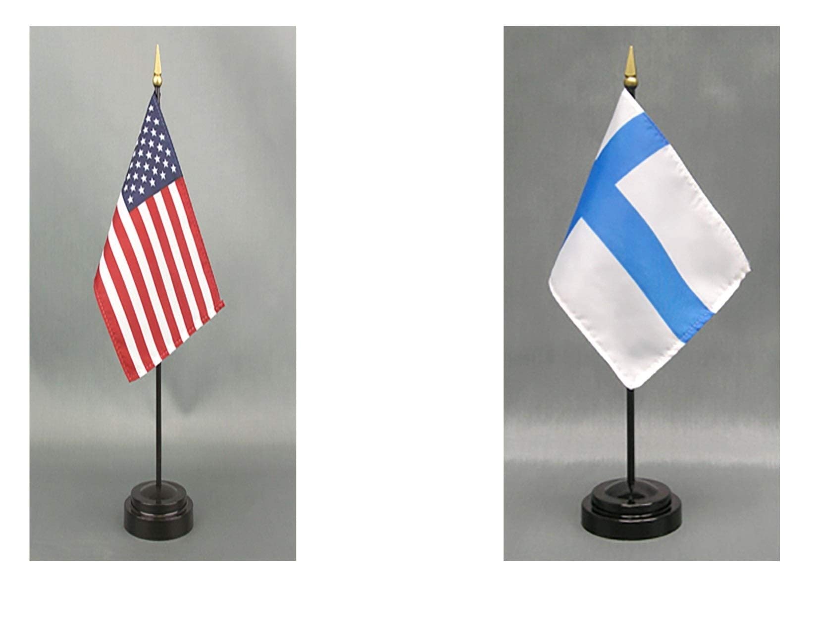 Finland Desk Flag Set - American Made Rayon 4x6 inch Office Desk & Hand Waving Table Flags - Includes US & Finland Flags with 2 Stands - Perfect for Office Decor, International Events & Patriotic Displays
