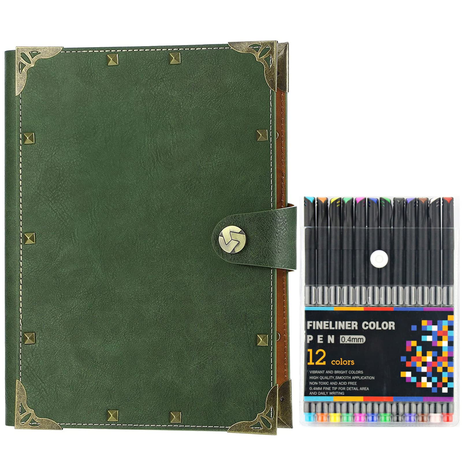 Premium A5 Leather Notebook with Lined Paper - 6-Ring Binder Refillable Journal for Women & Men, Includes 12 Colorful Markers | Perfect for Office, School, Travel & Gift Giving