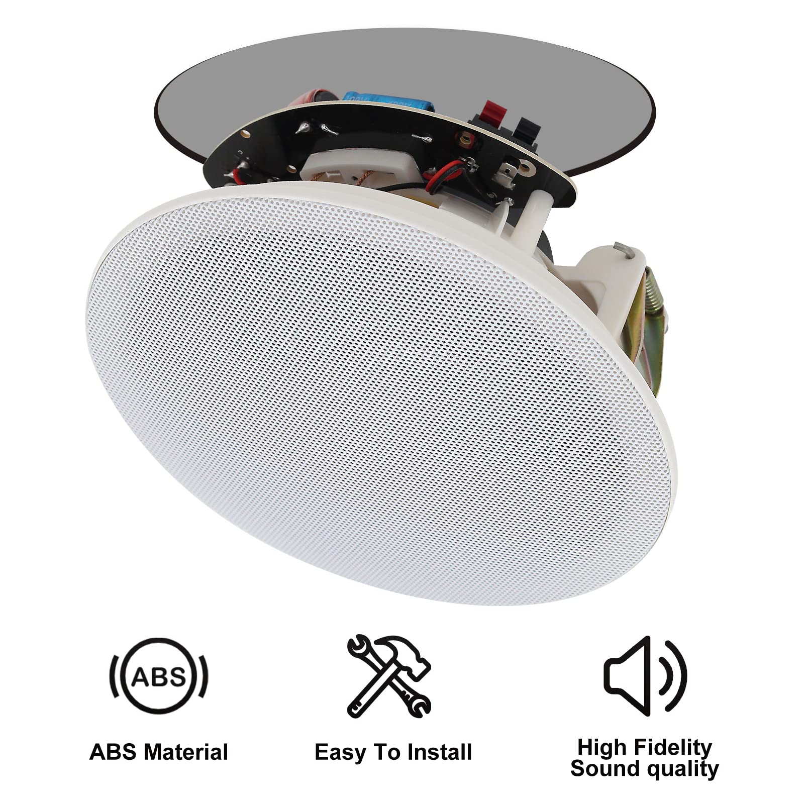 Herdio 6.5'' In-Wall In-Ceiling Bluetooth Speakers 600W 2-Way Flush Mount Speaker System with Amplifier for Home Theater, Office, Bathroom (2 Pairs, Paintable Grille) - Perfect for Multi-Room Audio, Background Music & Home Entertainment Systems