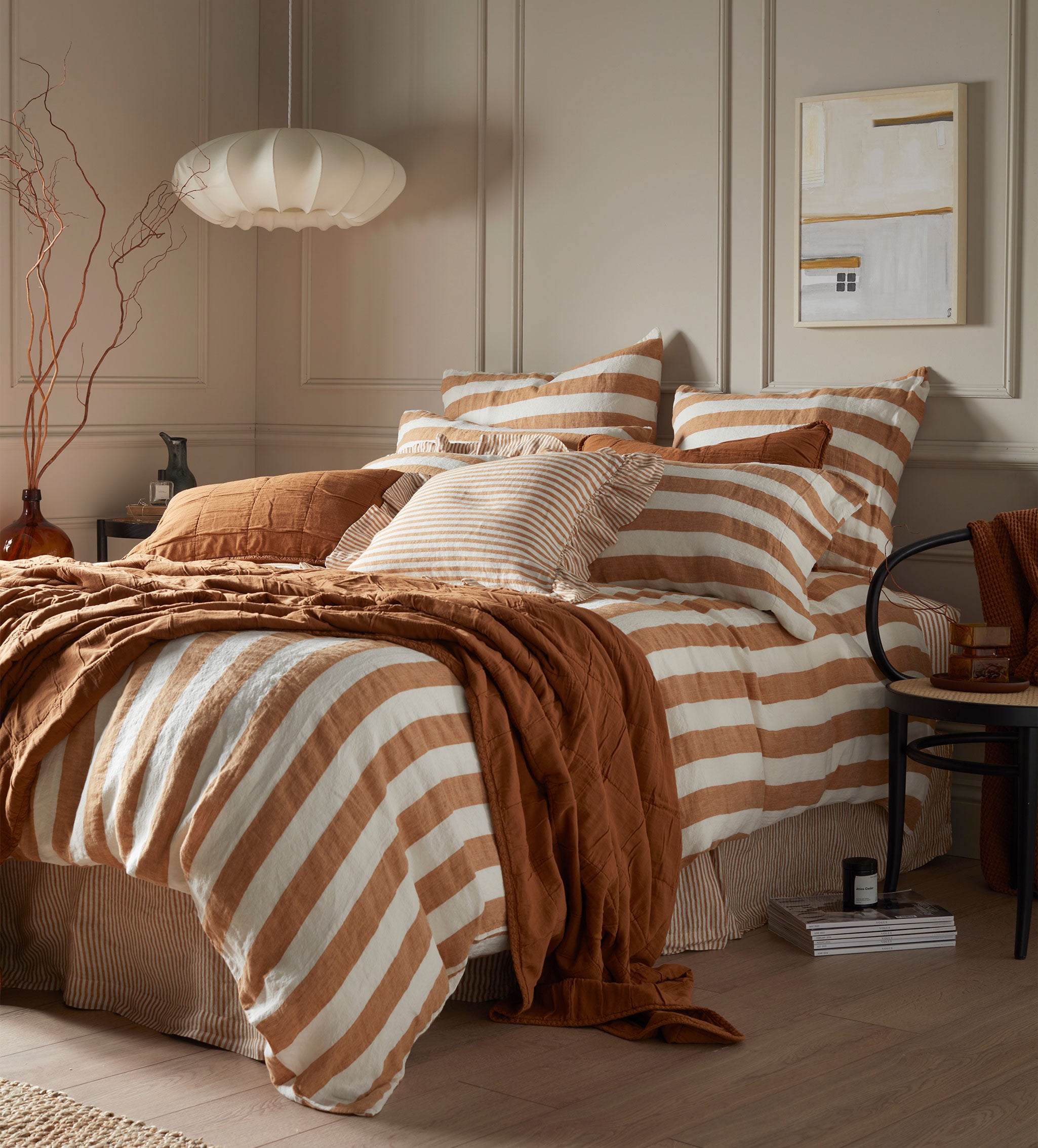 Amber Cora Stripe 100% Linen Duvet Cover Set - Soft Breathable Bedding for All Seasons - Perfect for Master Bedroom, Guest Room & Vacation Homes