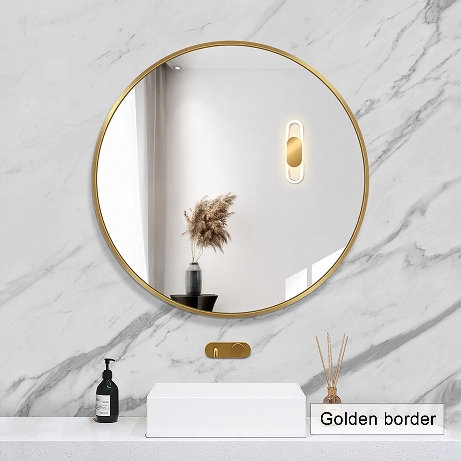 24 Inch Round Wall Mirror with Metal Frame - Elegant Decorative Bathroom Mirror for Vanity, Wire Drawing Process, Mounting Hardware Included - Perfect for Modern Bathrooms, Bedrooms & Entryways