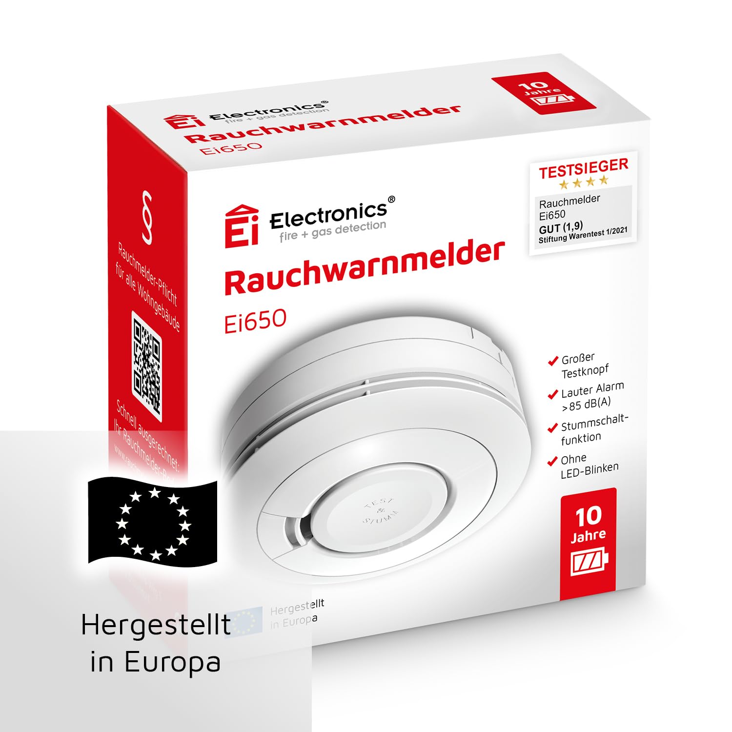 Ei Electronics Ei650 Smoke Alarm Detector, 7-Pack Stand-Alone Battery-Operated Smoke Detector with 10-Year Battery Life – Stiftung Warentest Winner (White) – Ideal for Home, Office & Commercial Fire Safety Protection