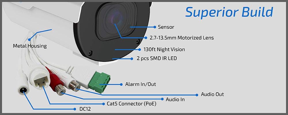 4K 8MP Outdoor PoE IP Security Camera System with 5X Optical Zoom & AI Detection (16 Cameras) - Facial Recognition, Human & Vehicle Monitoring for Home & Business Surveillance