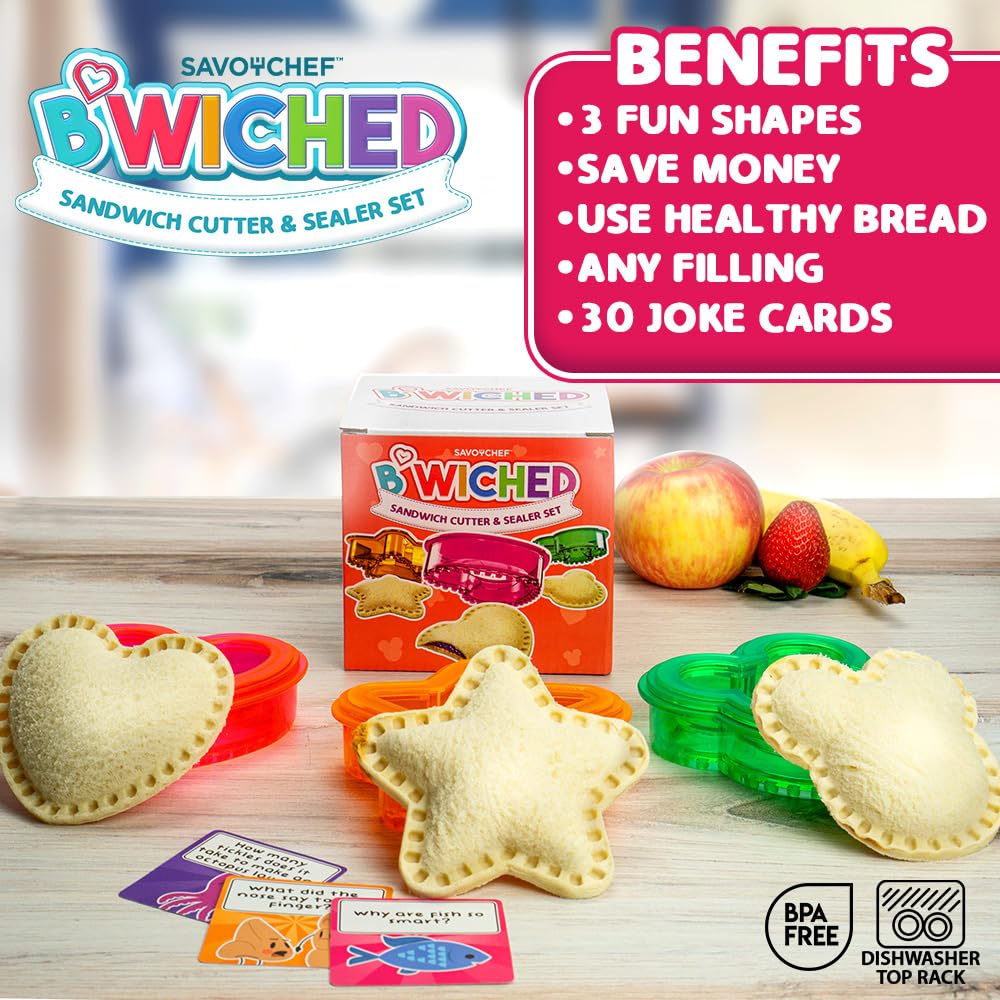 Sandwich Cutter and Sealer - Crustless Sandwich Maker for Kids Lunch Box - Heart, Star & Mouse Shaped Cutters - Perfect for School Lunches, Bento Boxes & Picnics