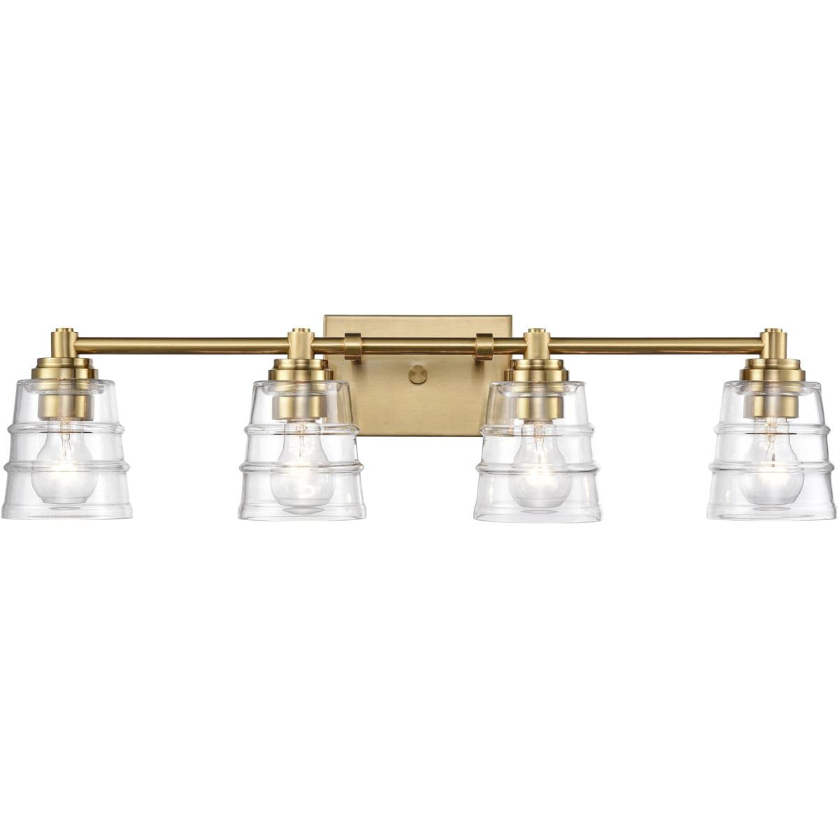 Elk Home Pulsate 4-Light Vanity Light - Satin Brass Finish with Clear Glass, Transitional Style Bathroom Lighting for Modern & Classic Decor