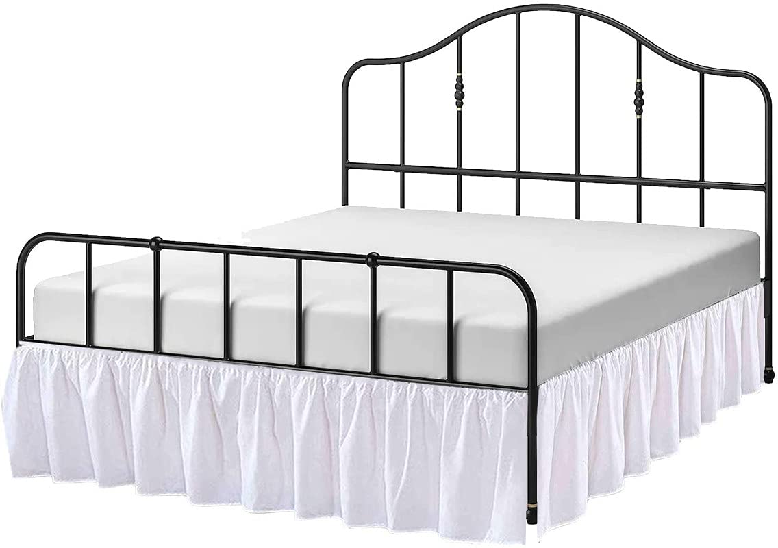 White Ruffled Bed Skirt with Split Corner - 100% Soft Microfiber, Lightweight & Wrinkle-Free Queen Size Dust Ruffle (23