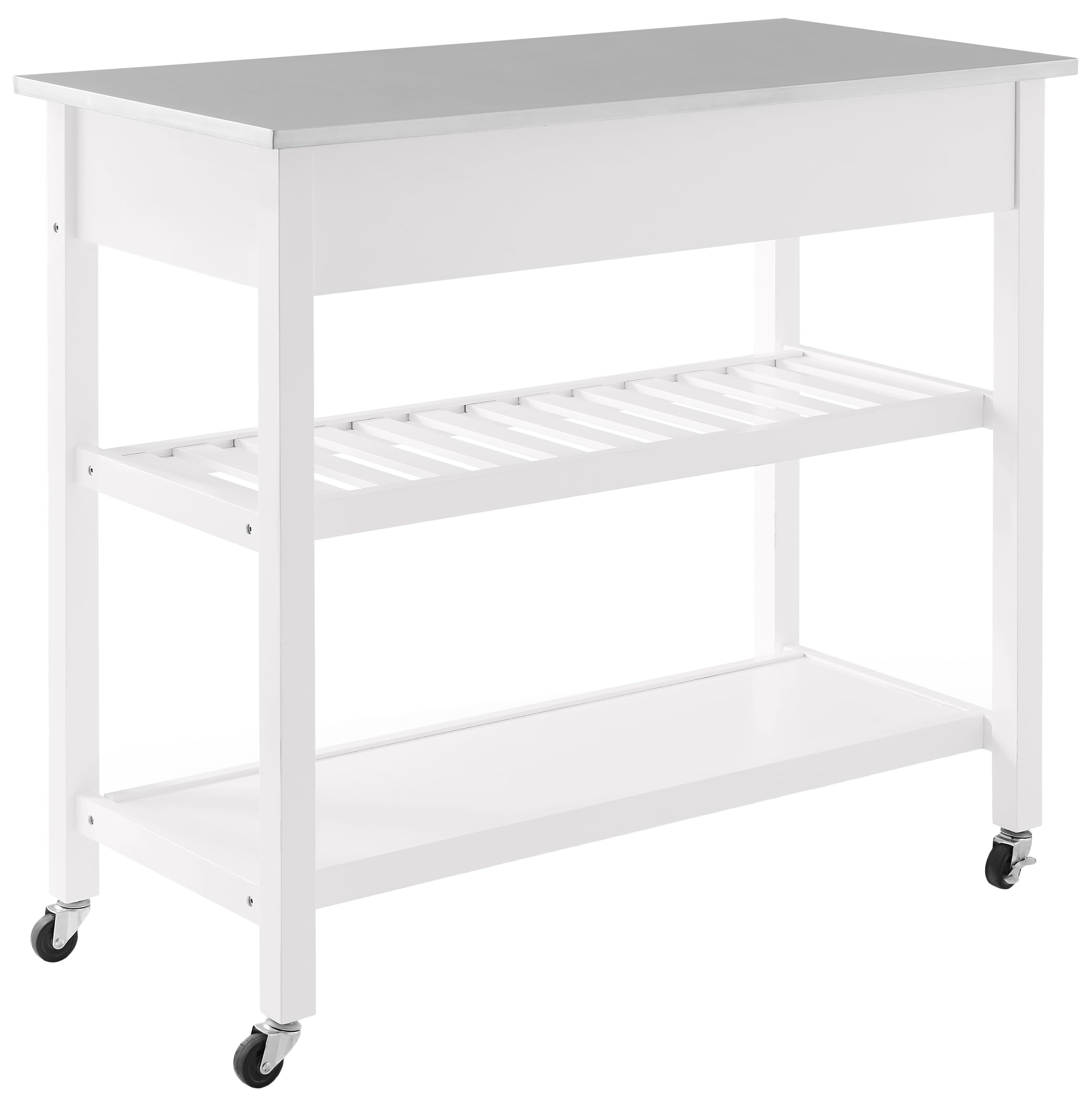 Crosley Chloe Stainless Steel Top Rolling Kitchen Island Cart with Storage - White | Microwave Stand, Wine Rack & Mobile Workstation for Small Kitchens, Apartments & Dining Areas