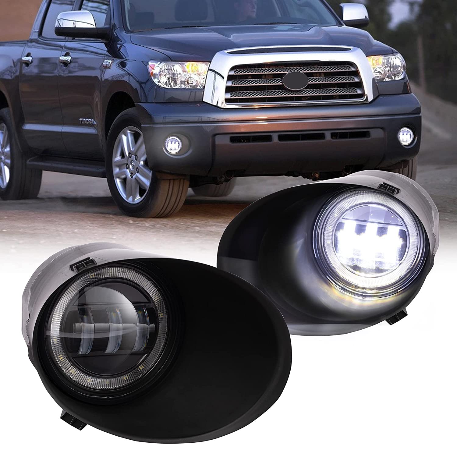 High-Performance LED Fog Lights with DRL for Toyota Tundra 2007-2013 & Sequoia 2008-2011 - Direct Replacement Fog Light Assembly for OEM Bumper - Perfect for Night Driving and Off-Road Adventures