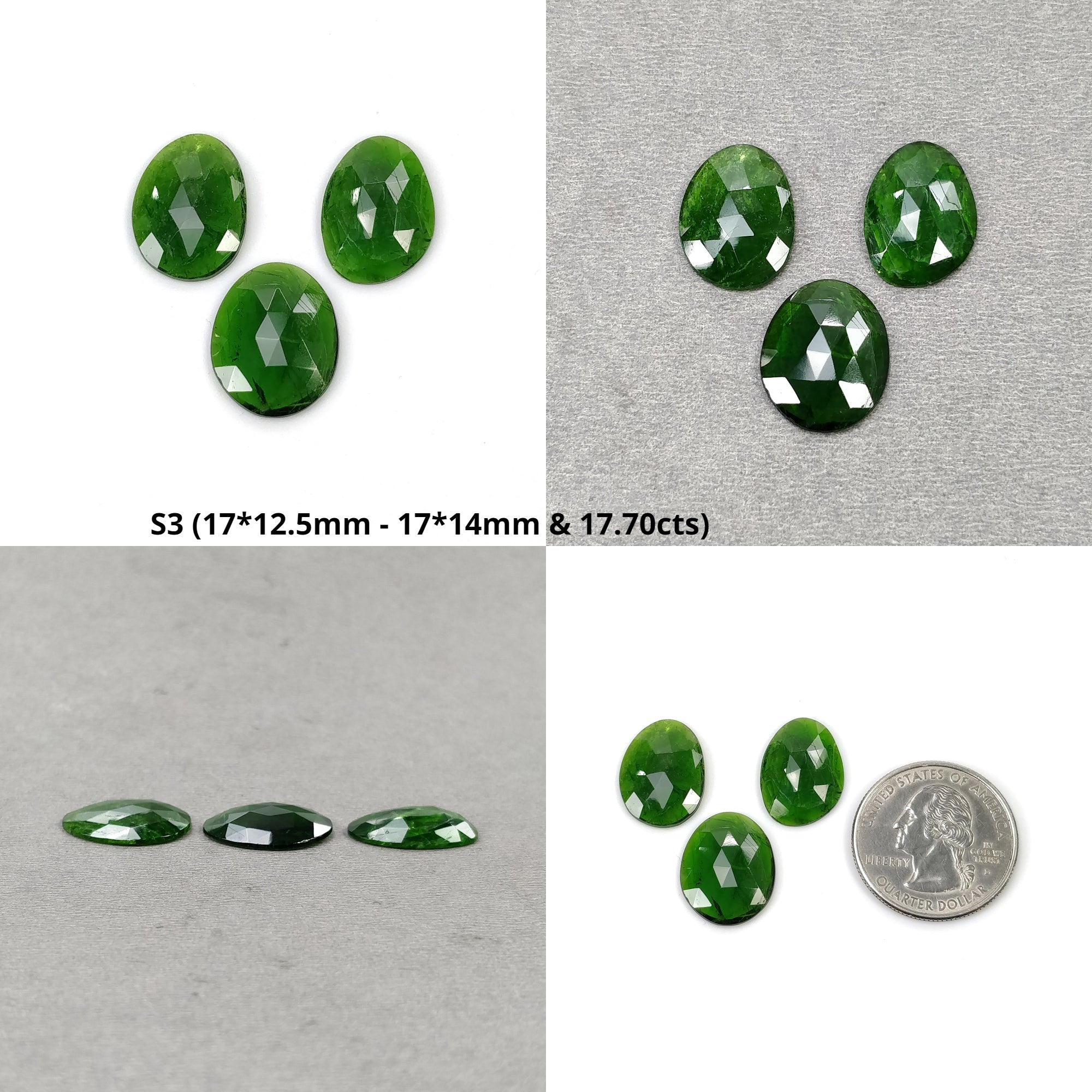 Natural Green Chrome Diopside Gemstone Set - 3pcs Rose Cut Uneven Shape Loose Stones for Jewelry Making, Healing Crystals & Spiritual Energy Work