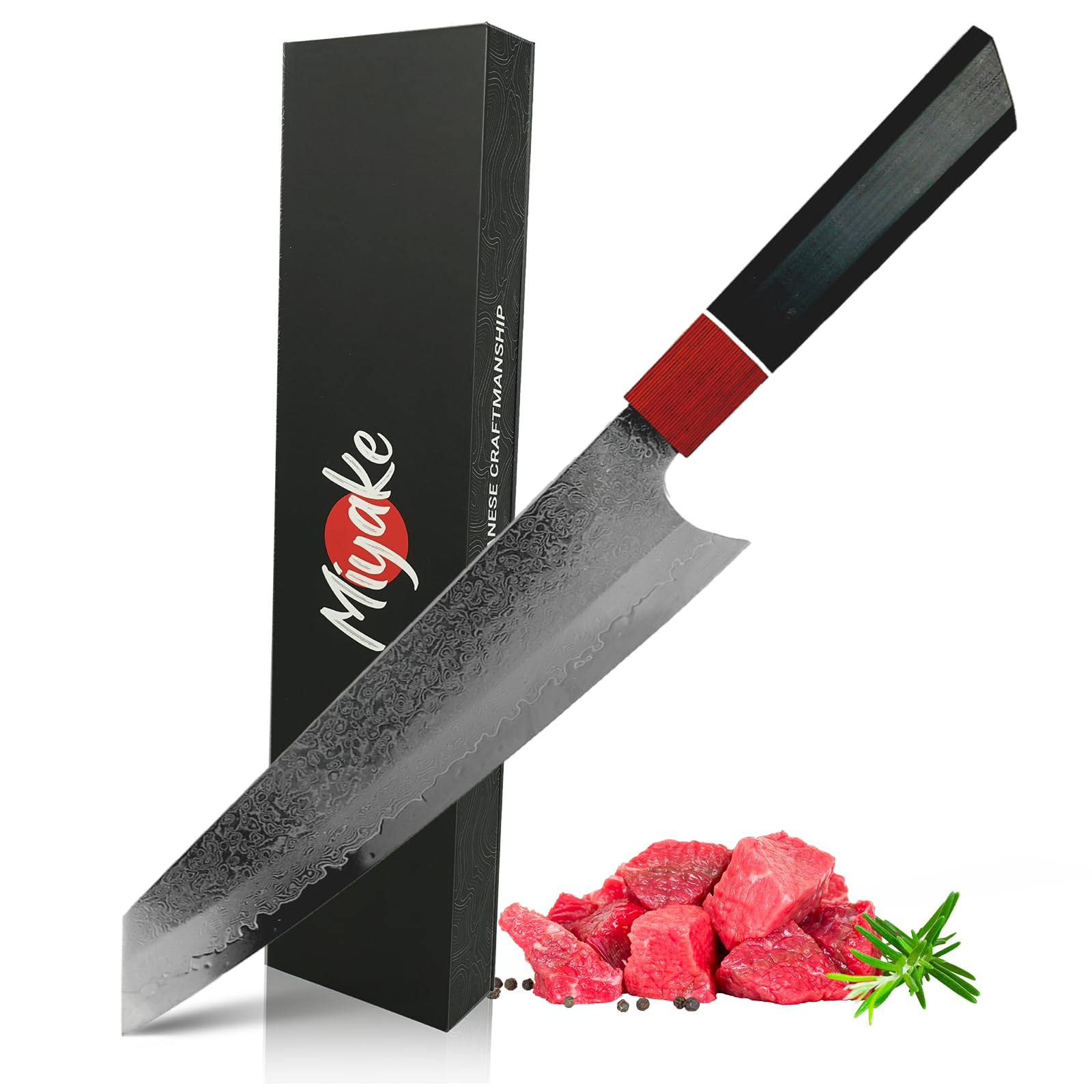 Professional 13.5 Inch Miyake Kiritsuke Japanese Chef Knife - Damascus Steel Full Tang Kitchen Knife with Ergonomic G10 Handle - Ultra Sharp Blade for Home Cooking, Sushi Preparation & Meat Cutting