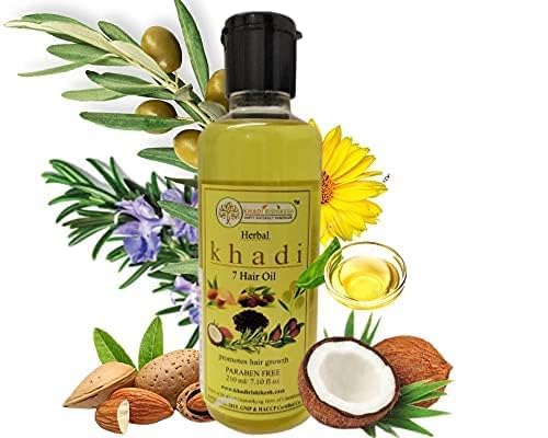 Khadi Rishikesh Herbal 7 Hair Oil for Hair Growth & Fall Control - 210ml | Natural Remedy for Hair Loss, Dandruff & Split Ends | Promotes Strong, Long & Silky Shine Hair | Paraben-Free Formula | Includes Free Keychain | Perfect for Daily Hair Care & Scalp Massage