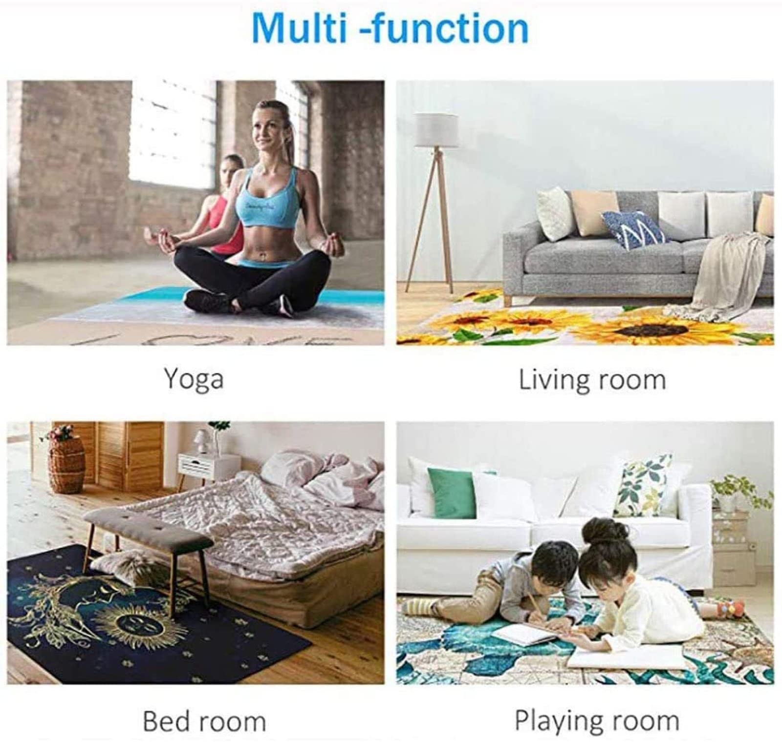Modern Rectangle Area Rug - Non-Slip Washable Microfiber Carpet in Emerald Green with Gold Frame - Soft Yoga Mat & Living Room Decor - 5.9 x 5.9 ft - Perfect for Home, Office, and Meditation Spaces