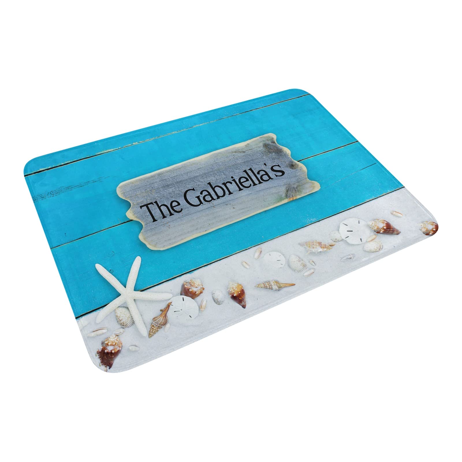 Custom Personalized Family Name Doormat with Beach Seashells & Starfish Design - 30x18 Inch Non-Slip Indoor/Outdoor Entryway Rug for Front Door, Bathroom, Kitchen & Patio - Perfect Home Decor Gift for Beach House & Coastal Living