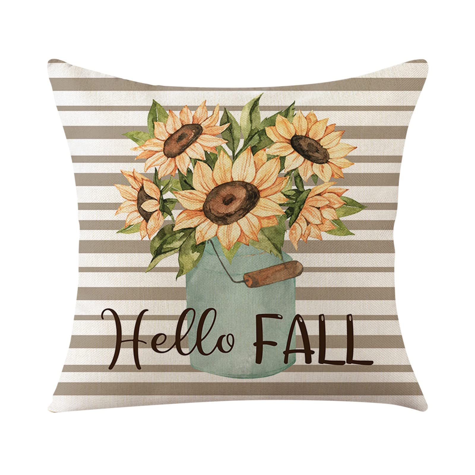 Thanksgiving Pumpkin Sunflower Pillow Cover 18x18 Inch - Soft Flax Linen Cushion Case for Sofa, Couch, Bed - Home Decor for Living Room, Office, Party (D, One Size) - Cozy Autumn & Holiday Decoration