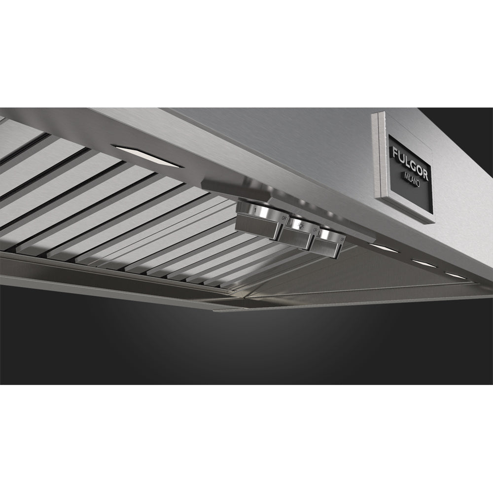 Fulgor Milano 48 Inch 1000 CFM Professional Stainless Steel Wall Mount Range Hood - Model F6PC48DS1 | Powerful Ventilation for Modern Kitchens & Open Concept Homes