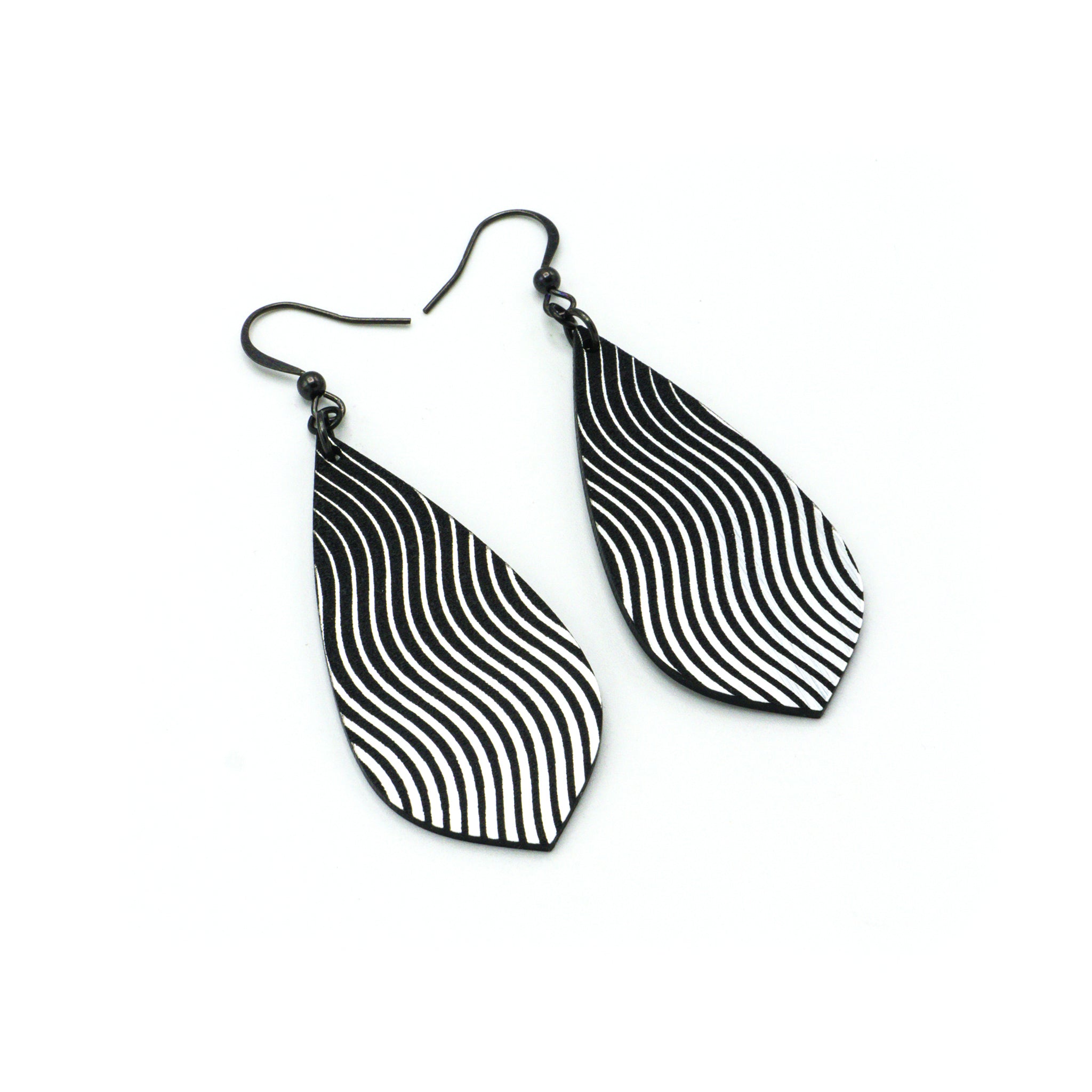 Gem Point [13R] Acrylic Earrings - Brushed Silver & Black | Stylish & Lightweight for Everyday Wear & Special Occasions