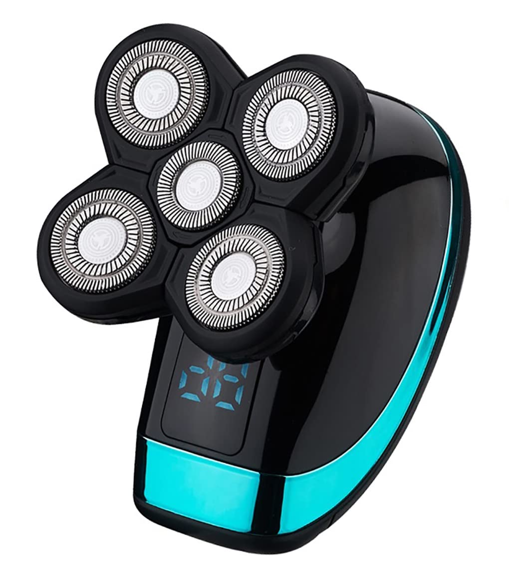 5-in-1 Electric Razor for Men - Bald Head Shaver with LED Display, Nose Hair & Beard Trimmer, Facial Cleansing Brush, USB Rechargeable - Perfect for Travel, Gym & Daily Grooming Routine